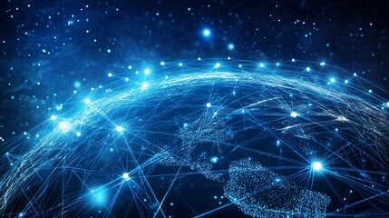 Obraz premium A Digital Representation of the Earth Connected by a Network of Lines and Glowing Points