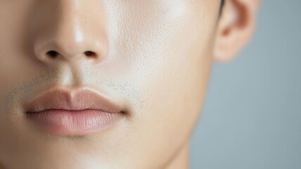 Obraz premium Closeup of an Asian man s smooth skin, captured in gentle side lighting for a natural, radiant look side lighting, smooth skin, radiant look