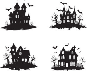 Halloween castle, Silhouettes of a haunted ghost house for halloween day