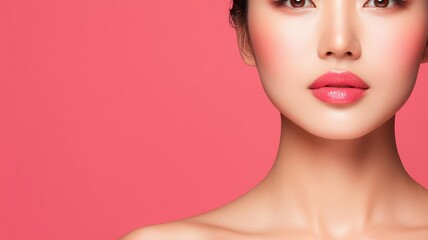 Fototapeta premium Closeup of an Asian woman s radiant, smooth skin, captured in soft, diffused daylight diffused daylight, radiant skin, smooth complexion