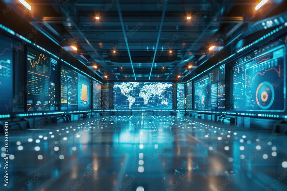 Leinwandbilder a modern logistics control center showcases multiple large screens displaying real-time delivery and