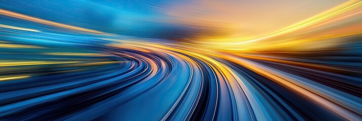 Abstract blurred light speed city background with blue and yellow tones