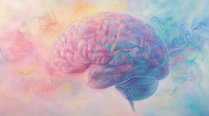 painted representation of a brain bright neon colours