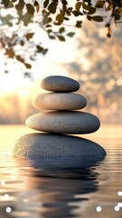 Meditation stones, natural background with soft lighting, 3D illustration
