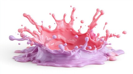 Naklejka premium Splash of pink and purple paint on a white background. The colors are vibrant and the splash looks like it's been created by a playful hand