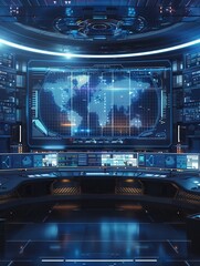 Obraz premium A logistics control center is actively managing delivery and route data on large screens, ensuring efficient operations and tracking. Generative AI