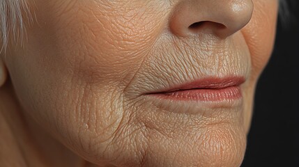 Obraz premium Testimonial image showing a patient's mouth area, before-and-after wrinkle reduction, focusing on smoother skin and reduced lines, Photorealistic, Soft Lighting