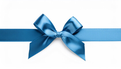 Diagonally sky blue silk cross ribbons with bow isolated on white background