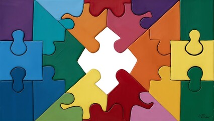 Abstract puzzle background with one piece missing