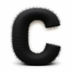 Generative, AI, Black letter C with dense, spiky fur texture on a white background, artistic and bold typography design.

