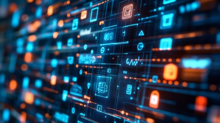 Fototapeta premium A digital interface filled with icons and graphics representing trendy technology innovations