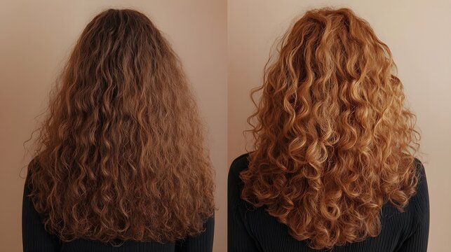 Step-by-step video showing honey treatment on curly hair, before footage with frizz and after footage with enhanced shine, natural lighting, Realistic Style