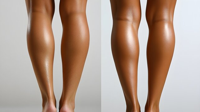 Clear before-and-after view of epilation on legs, showcasing thick hair growth before treatment and silky smooth, hair-free skin after repeated sessions