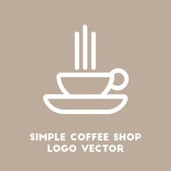 Simple White Outline Coffee Cup with Steam Logo Design