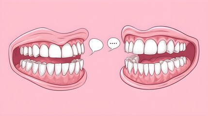 Naklejka premium Side-by-side comparison of a smile before and after braces, highlighting dramatic alignment improvements after 18 months of treatment
