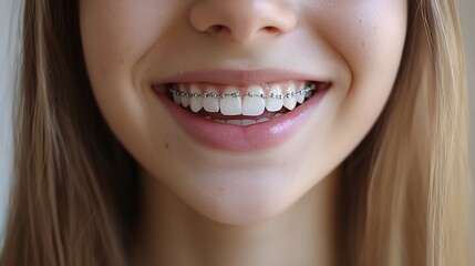 Fototapeta premium Emotional journey of a teenager getting braces, from initial nervousness to growing confidence, accompanied by close-up before-and-after photos of their smile