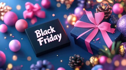 Festive black friday sale with gift boxes and holiday decorations