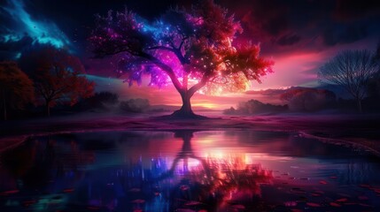 Fototapeta premium Mental Health, serene environment, vibrant colors, peaceful scenes, inviting