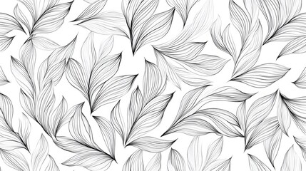 Abstract Black Line Art Floral Pattern with White Background