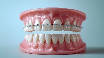 Obraz premium Time-lapse video of teeth slowly shifting into place, from crooked to perfectly aligned, as braces are adjusted over time, Digital Animation, Realistic Render