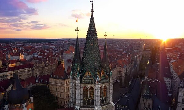 Aerial View of St. Stephen's Cathedral and Vienna at Sunset