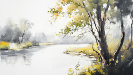 Digital art - Painting of a river and trees