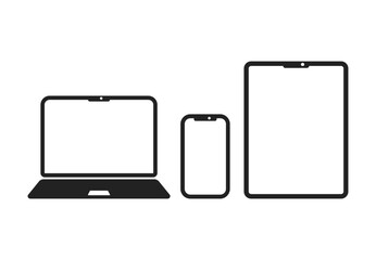 Isolated black outline gadget, laptop, notebook mobile phone and tablet icon for electronics media graphic design