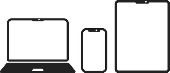Isolated black outline gadget, laptop, notebook mobile phone and tablet icon for electronics media graphic design