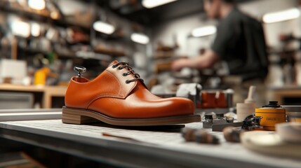 Artisan shoemaker at work in workshop - perfecting leather footwear craftsmanship