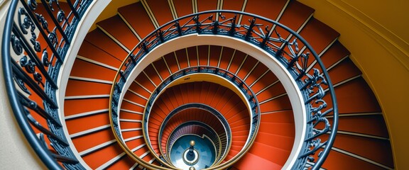 High-angle shot of a spiral staircase