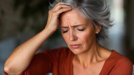 Fototapeta premium Elderly woman experiencing headache or stress - health and wellness concept