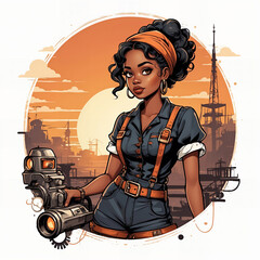 vector t-shirt design. cute girl with dark skin.