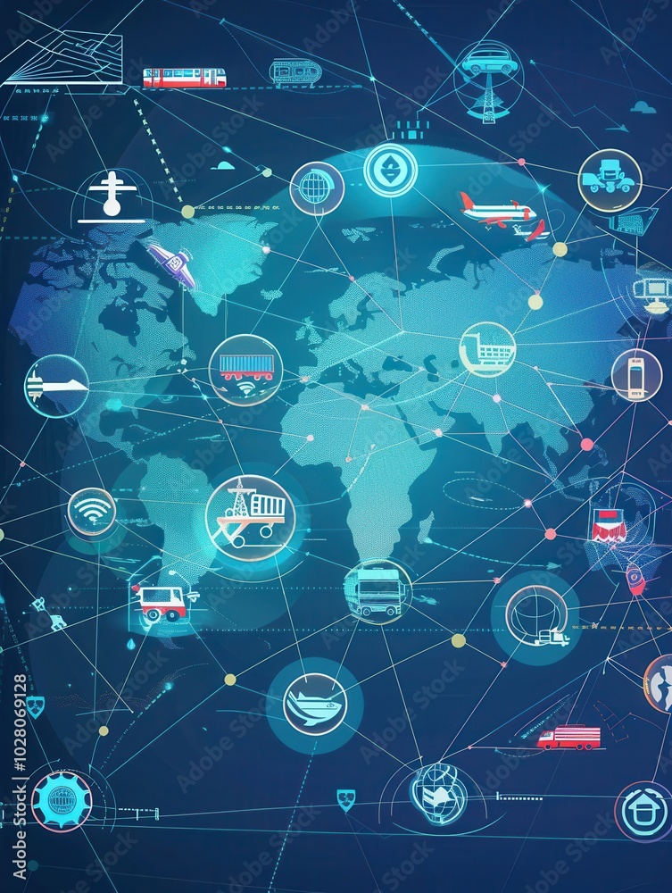 Fototapete transport routes are highlighted on a global map showcasing various modes of transportation connecti