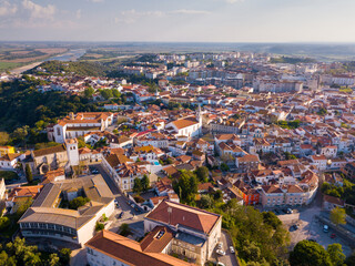 Obraz premium Picturesque view of shingles rooftops of stone houses in Santarem, Portugal