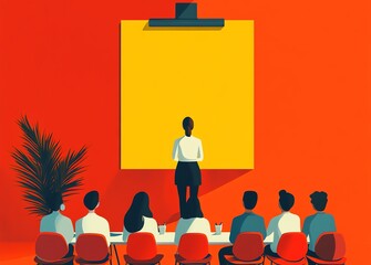  group meeting, department meeting, new employee training, a business woman is getting ready for presentation