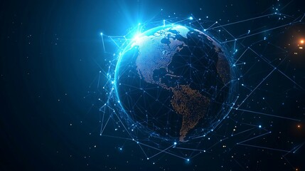 Obraz premium A Digital Globe Connected by a Web of Blue Lines