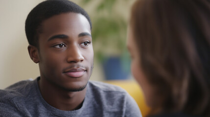 Obraz premium a counselor listens intently to a young adult during a therapy session