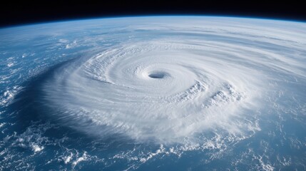 Hurricane viewed from space showcasing its eye and swirling clouds.