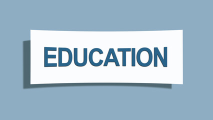 Education. A card isolated on blue background.