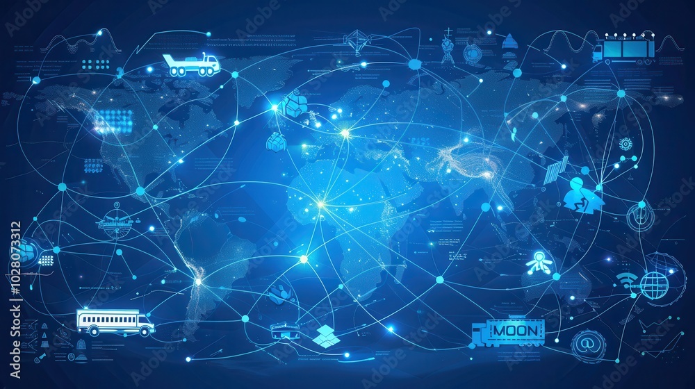 Aufkleber a map showcases key transport routes worldwide with icons representing different modes of transporta