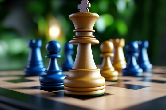 Digital 3D animation of a chess opening, where the pieces smoothly transition from the starting position into the Pirc Defense formation, with lifelike textures and fluid movement