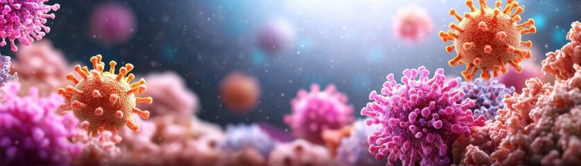 Fototapeta premium Colorful virus cells under microscopic view