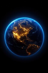 Earth illuminated at night, black background