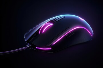 Gaming mouse with neon lights on dark background