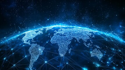 Fototapeta premium Global Network of Interconnected Points Illuminated in Blue