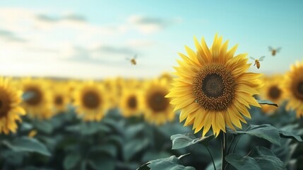 A field of yellow sunflowers with a single yellow flower in the foreground