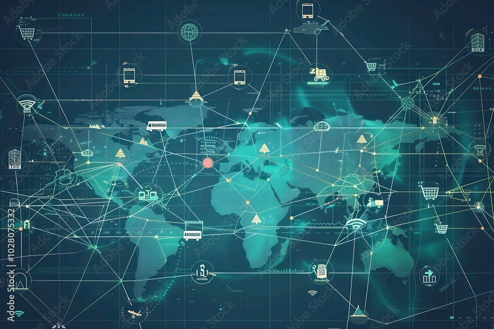 Aufkleber highlighted transport routes connect cities globally with various transport icons displaying modes o