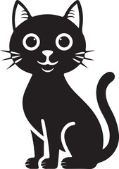  Cats Icon Vector Black and White Color. Black Cat Sitting On White Background Vector Illustration