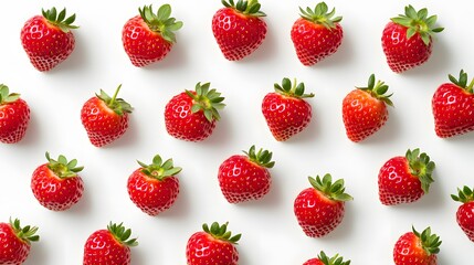 Delicious fresh red strawberries on white background, top view. 