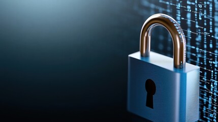 Lock on digital background representing cybersecurity and data protection.